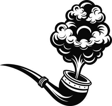 Art of an antique Chinese opium pipe with Smoke Illustration