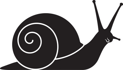 Black silhouette of a snail with a spiral shell simple vector illustration for nature or slow concept design isolated on white © Laiba