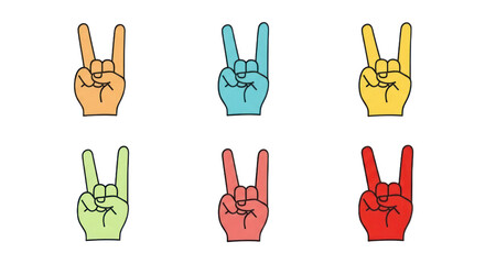 Fototapeta premium Colorful Hand Sign Symbols for Peace and Victory, Ideal for Design Projects and Communication Themes