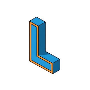 Isometric letter L design element in blue and orange colors, modern 3D typographic icon