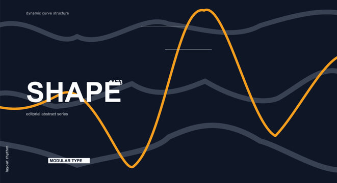 Stylized sine wave shape illustration with bold typography on navy blue background.