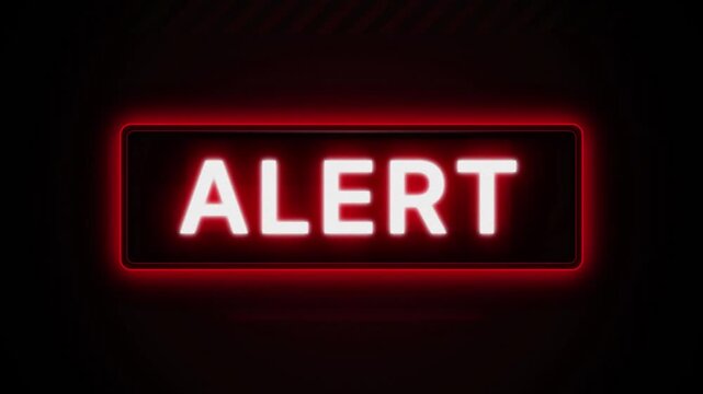 Vibrant digital ALERT sign with glowing red neon effect, indicating crucial information or an urgent notification, ready for integration into various media projects. Green Screen ready @5-10s
