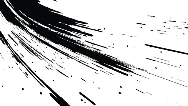 Abstract artistic composition with dynamic black brush strokes on white background