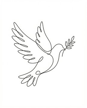 Peace dove with olive branch continuous line drawing flying bird symbol