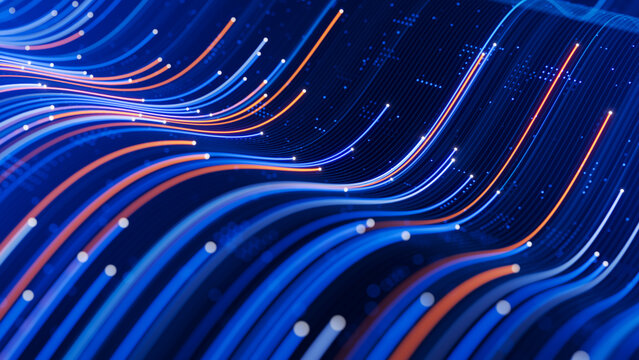 Abstract Technology Background - Big Data, AI, digital stream data lines. 3d illustration