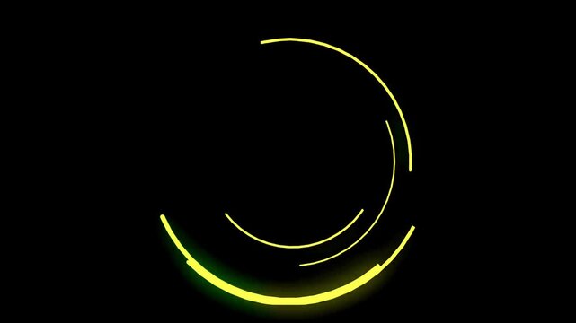 Yellow circular HUD glowing interface elements rotate in a futuristic digital motion loop.