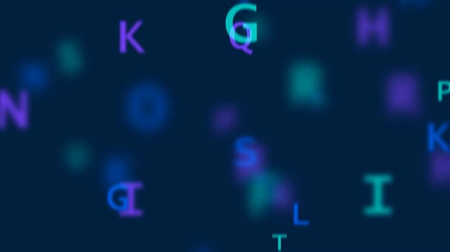 Dynamic typography animation with scattered glowing letters in bokeh style
