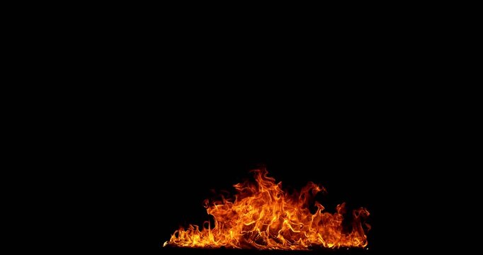 Super slow motion of fire blast isolated on black background. Detailed fire textures ideal for VFX, compositing, overlays, motion graphics, and cinematic effects.