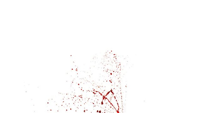 Blood Down Up Splashes in Super Slow Motion. Isolated on White Background. High-Speed Cinematic Shot of Blood Droplets Splashing in the Air.