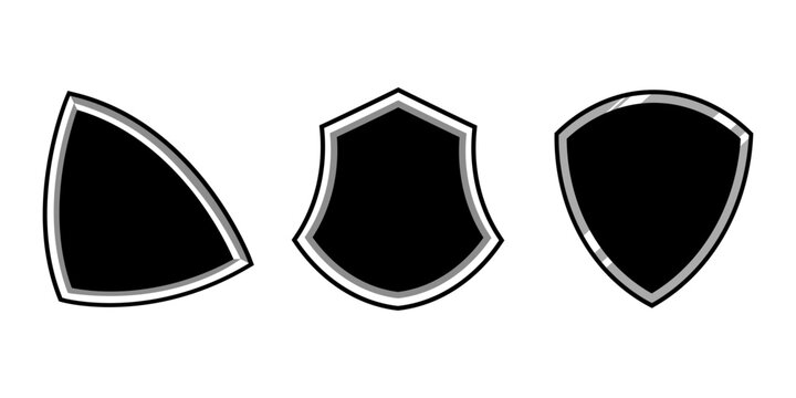 Minimalist shield frame set for sport logo construction with black and silver border style.