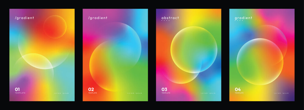 Abstract gradient color posters collection. Abstract circular color gradient light vector illustration. Set of futuristic abstract posters.