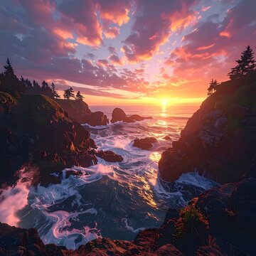 Ocean sunset cliffs