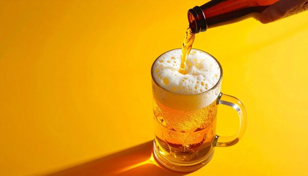 ビールジョッキにビールを注ぐイメージ画像　上から見た画像
