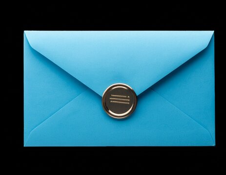 a close up shot of a light blue envelope sealed and ready to be sent on a black background studio shot isolated on transprent background