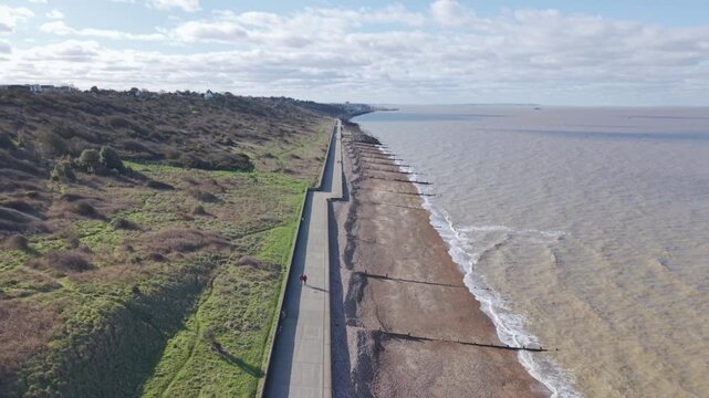 Whitstable drone, path with Groynes