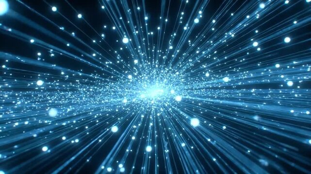 A bright abstract blue background featuring a shiny energy burst with glowing stars, laser light rays, and a magic space texture design