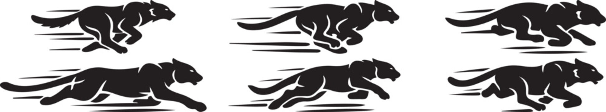 Set of black panther running animation frames stylized vector illustration for motion graphics and sports concepts isolated on white background