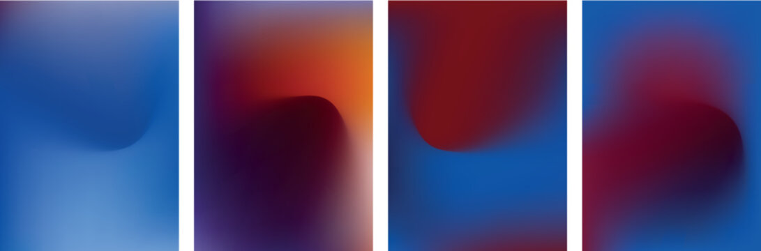 A set of four vertical abstract backgrounds each showcasing a smooth and fluid blend of colors. The gradients transition from deep blues to warm oranges and reds creating a sense of depth.