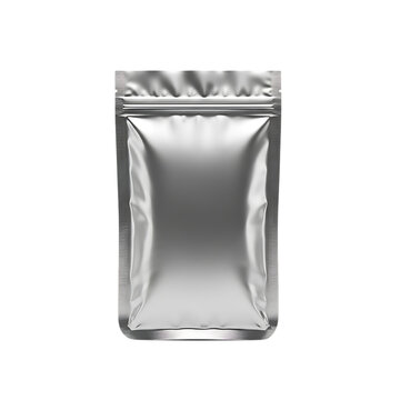 Silver foil pouch mockup for product packaging isolated design.