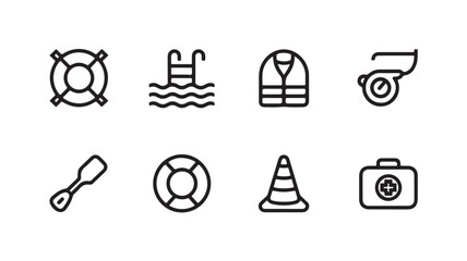 Set of orange sea safety and water rescue equipment icons © Siddik