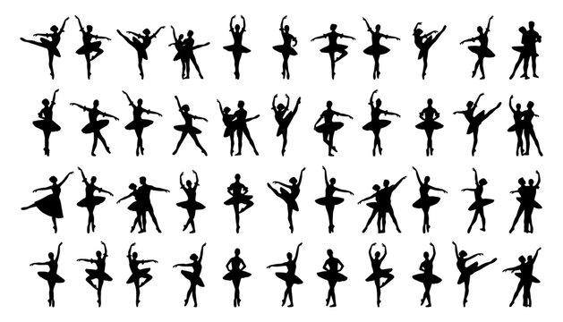 Ballet Dancer Silhouette Collection Isolated on White Background