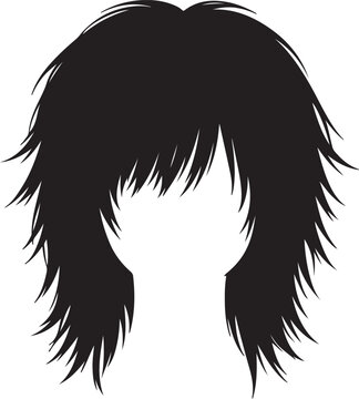 Black Hair with Edgy Bangs and Sharp Textured Ends Silhouette Vector Illustration