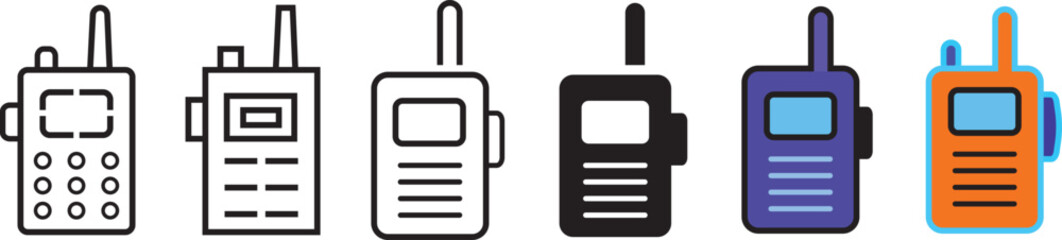Collection of various two way radios featuring different designs. professional pack of walkie talkie symbols for outdoor adventure. walkie talkie and handheld radio communication icon illustration.  © fatima