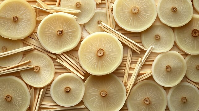 Elegant Flat Lay Composition of Aligned Circles and Wood Textures Highlighting Geometry and Order