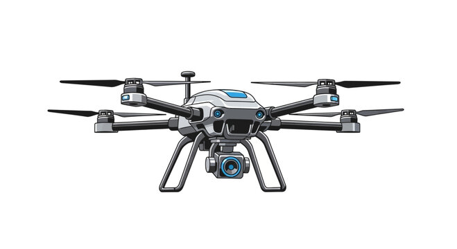 Modern Hexacopter Drone with Camera Gimbal Isolated on White Background