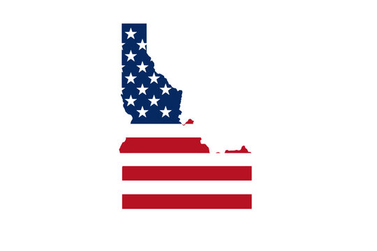 Idaho State Map Silhouette with American Flag Pattern, Simple Flat Vector Illustration of Idaho Shape with US Stars and Stripes Design for Patriotic, National, and Geographic Concepts.