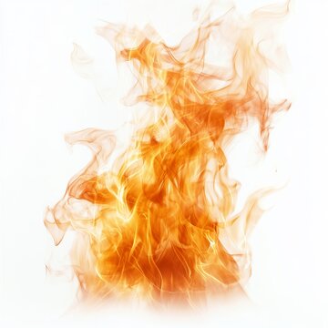Vibrant orange realistic fire flame burning isolated on a white background.