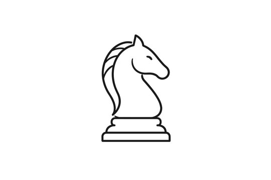 Minimalist Line Art Illustration of a Chess Knight Piece, Simple Black Outline Vector Icon of a Horse Head Chess Figure for Strategic Gaming, Business Strategy, and Intellectual Competition