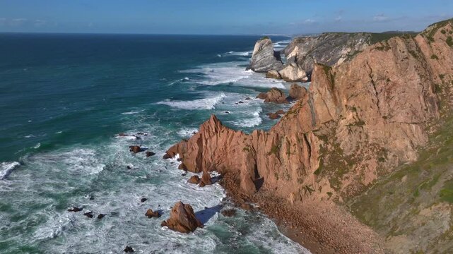 View of Cabo da Roca, the westernmost point of continental Europe in Portugal, the Sintra Region. Aerial Ocean View.