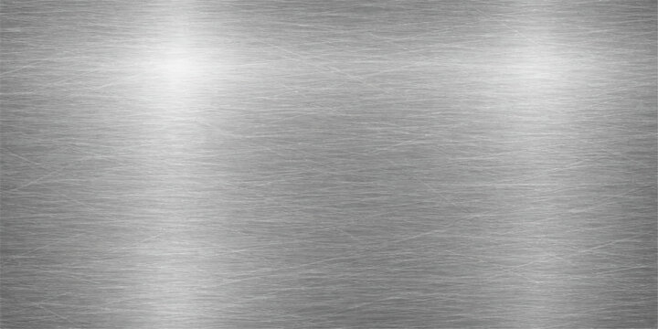 A brushed metal plate texture features a polished silver stainless steel surface with a shiny metallic gray aluminum pattern, creating a sleek industrial material backdrop and sheet wallpaper