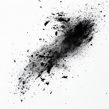 Directional trail of dark flying sparks isolated on a white background.
