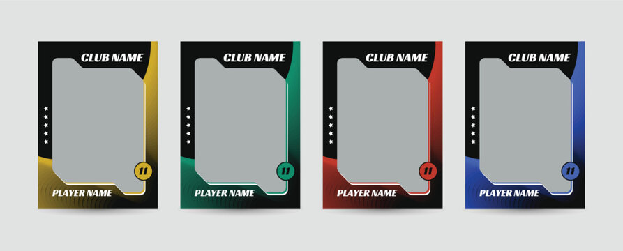 Set of player trading card template, Photo frame and border collection for soccer, hockey, volleyball, and basketball players, Sport flyer layout design, Template eps 10.