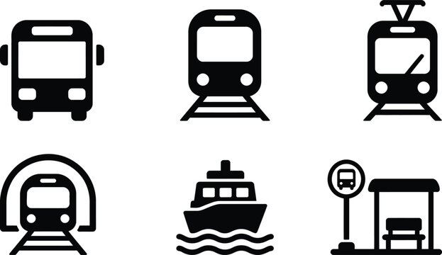 A collection of black and white public transportation for travel and commuting