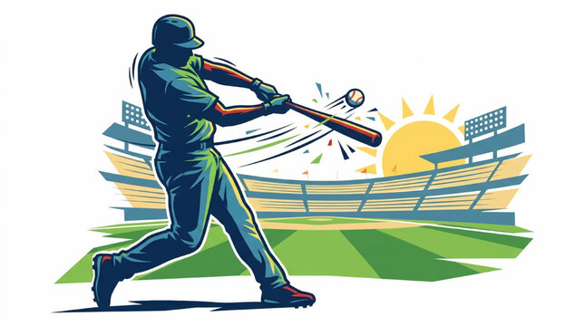 Baseball player hitting ball in stadium