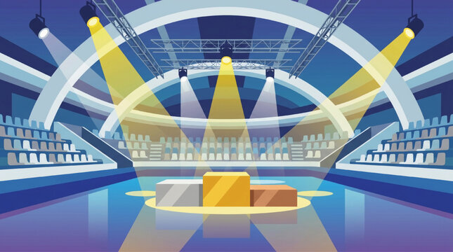 Competition winner podium in sports arena