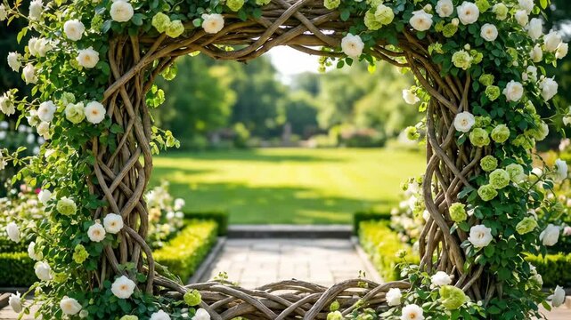 Enchanting Garden Wedding Arch with White Roses & Twining Vines