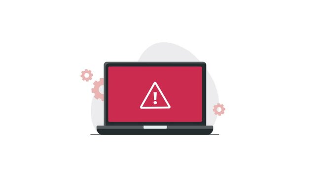 4k Laptop with Warning Icon. Cyber Security Concept Animation Video