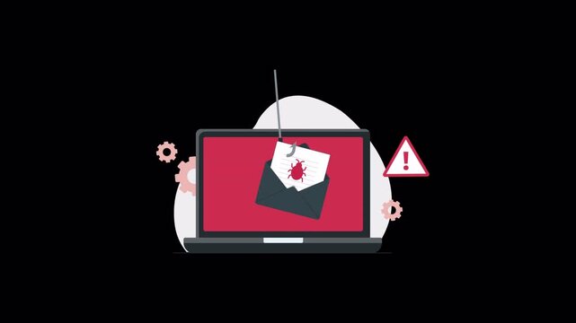 Laptop with Phishing Email and Warning Icon. Email Scam Concept Animation Video - Transparent