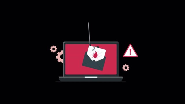 Animated Laptop with Phishing Email and Warning Icon. Email Scam Concept Video - Transparent