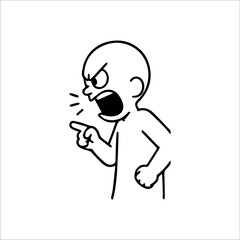 Fototapeta premium Cartoon character with rage expression, black and white vector