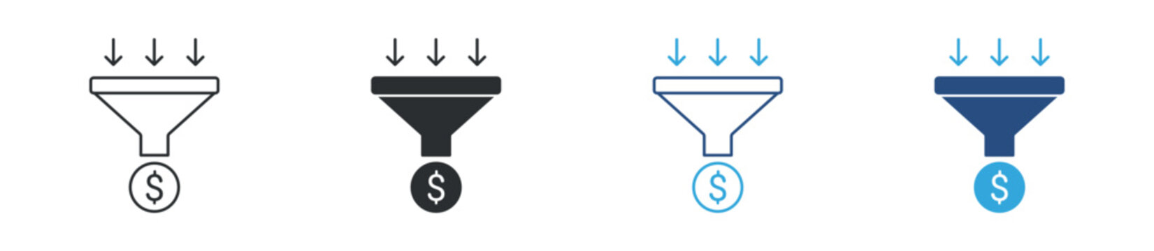 Sales funnel icon set. marketing funnel with conversion stages and lead flow. customer journey and business growth concept. vector illustration.