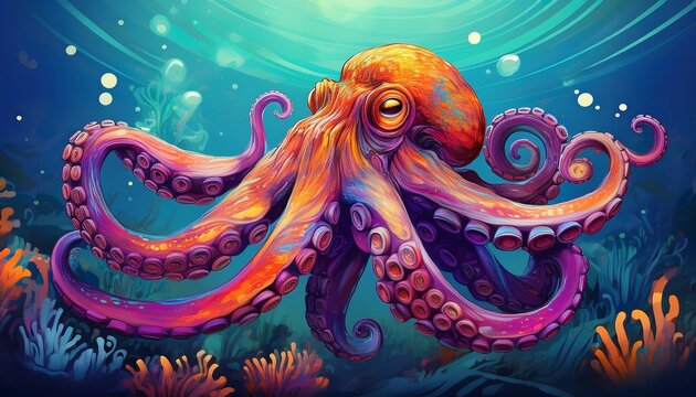 colorful octopus with detailed tentacles showcasing its unique form in a vibrant underwater scene