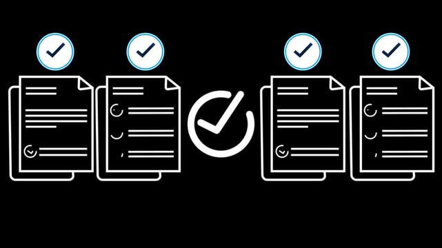 Digital checklist and approval workflow showing business document validation and task tracking system for decision making process optimization and quality verification with high efficiency.