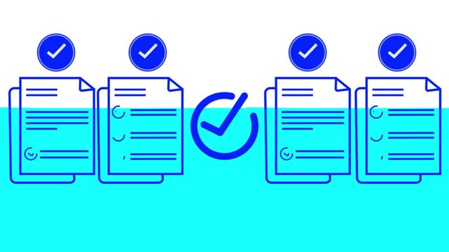 Digital checklist and approval workflow showing business document validation and task tracking system for decision making process optimization and quality verification with high efficiency.4k