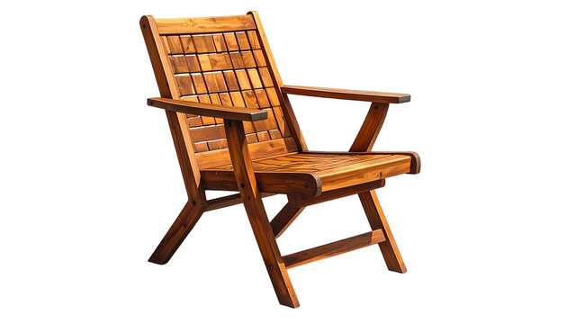 Wooden outdoor chair, foldable and constructed with detailed interlocking wood elements