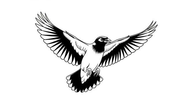 Shalik bird flying silhouette vector common myna minimalist bird icon isolated on white background